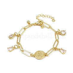 Bracelets à breloques en laiton plaqué or en forme de larme avec micro pavé de zircones cubiques&nbsp;BJEW-L702-01G