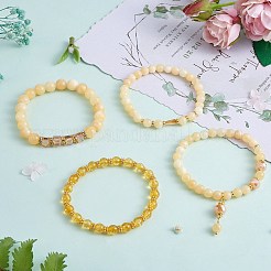 4 Uds 4 estilo topacio natural jade y pulseras elásticas de citrino sintético con cuentas de vidrio&nbsp;BJEW-SW00105-07