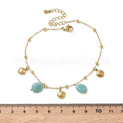 Sommerliche Strand-Fußkettchen aus Edelstahl 304 in Muschelform mit blauem synthetischem Edelsteinanhänger für Damen&nbsp;AJEW-K054-03G