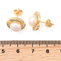 Aretes de circonita cúbica transparente con micropavé de latón y flores&nbsp;EJEW-A135-22G