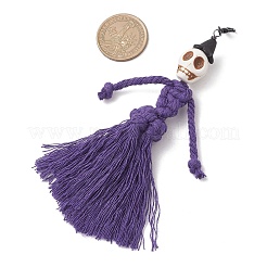 Decorazioni di Halloween con nappe in filo di cotone e ciondoli sintetici a forma di teschio turchese&nbsp;HJEW-JM03757-02