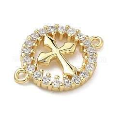 Anillo religioso de latón con micro pavé de circonitas cúbicas transparentes y dijes conectores de eslabones cruzados.&nbsp;KK-A282-08B-G