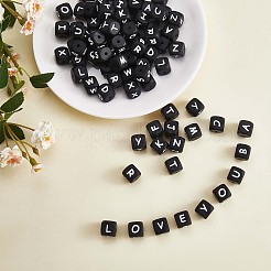 20 pz cubo nero lettera perline di silicone 12x12x12mm dadi quadrati alfabeto perline con 2mm foro distanziatore lettera allentata perline per collana braccialetto creazione di gioielli&nbsp;JX433B