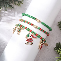 3 Stück Stretch-Armband-Sets mit Weihnachtsmotiv aus Glasperlen&nbsp;BJEW-JB12442-01