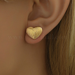 Boucles d'oreilles à tige en acier inoxydable 201 à motif cœur rayé romantique&nbsp;JJ3371-2
