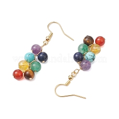 Boucles d'oreilles pendantes en grappe de pierres précieuses rondes 7 chakra&nbsp;EJEW-TA00514