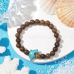 Bracelets extensibles en perles de bois de wengé naturel rond de 8 mm&nbsp;BJEW-JB10217-02