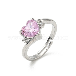 Verstellbare Fingerringe aus Messing mit rosafarbenem Herz-Zirkonia zum Valentinstag&nbsp;CU-CBA7E55-11P