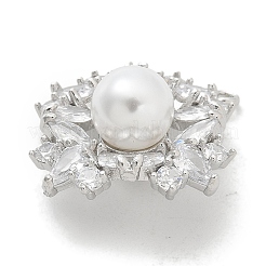 Boutons en laiton plaqué micro pavé de zircones cubiques transparentes&nbsp;KK-K293-10P