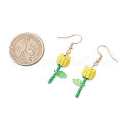 Boucles d'oreilles pendantes en forme de fleur avec perles de rocaille rondes en verre de qualité A&nbsp;EJEW-MZ00451-01