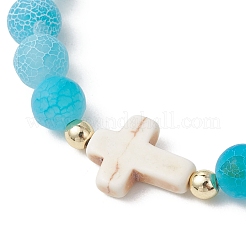 Pulseras elásticas de cuentas de ágata natural teñida y turquesa sintética para mujeres y hombres.&nbsp;BJEW-JB13573