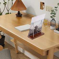 Schallplattenständer aus Holz mit Schlitzen und Edelstahlhalterung&nbsp;ODIS-WH0043-344A