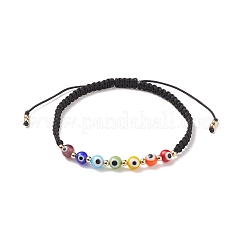 2 pièces 2 couleurs lampwork rond mauvais œil tressé bracelets de perles ensemble&nbsp;BJEW-TA00139