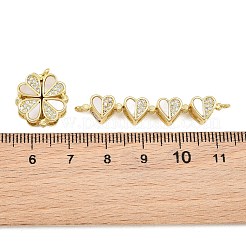 Breloques connecteurs en laiton serties de micro-pavés de zircone cubique transparente et de coquillage naturel&nbsp;SH-CBA3723-01G