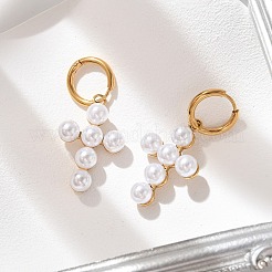 Pendientes colgantes de perlas de plástico de acero inoxidable 304&nbsp;EJEW-U044-01G