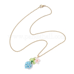 Collane con catena in acciaio inossidabile 304 con ciondolo a forma di fiore con perline di vetro e perle finte&nbsp;NJEW-MZ00115-02