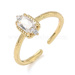 Rechteckige Manschettenringe aus Messing mit Mikropflaster und Zirkonia&nbsp;RJEW-Z111-04G-09
