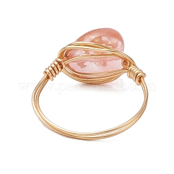 Messing & Kirschquarz Rosenquarz natürlicher roter Regenbogenjaspis Fingerringe für Frauen&nbsp;RJEW-JR00872