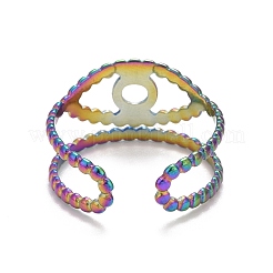 Regenbogen farbe ionen beschichtung (ip) 304 edelstahl bösen blick offene manschette ring für frauen&nbsp;RJEW-A005-29MC