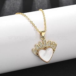 Colliers avec pendentif en forme de cœur en laiton micro pavé de zircons cubiques transparents et de coquillages blancs naturels pour femmes&nbsp;NJEW-R027-02G