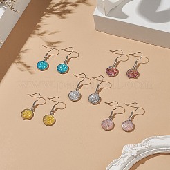 5 par de pendientes colgantes redondos planos de resina brillante de 5 colores&nbsp;EJEW-JE05155