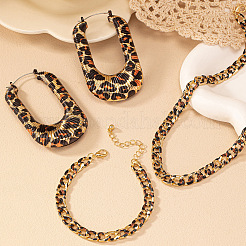 Braccialetti alla moda in lega con stampa leopardata e orecchini a forma di U e set di collane a catena&nbsp;FS-WG89FAF-01