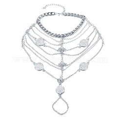 Chaîne de cheville multicouche en alliage avec pompon et disque pour femme&nbsp;FS-WG9630E-02