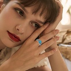 Anillos de dedo de aleación de zinc con turquesa sintética&nbsp;FS-WGE57A9-03