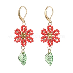 304 Edelstahl Blume mit Blatt Leverback Ohrringe&nbsp;EJEW-MZ00456-03