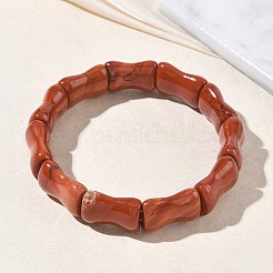 Pulseras elásticas de cuentas de jaspe rojo natural de bambú para mujeres y hombres&nbsp;BJEW-K304-01B