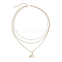 Collier à 3 rang avec pendentif en laiton et zircone cubique transparent&nbsp;NJEW-JN05472-03