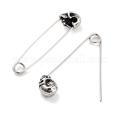Creolen mit Halloween-Totenkopf und Sicherheitsnadel aus chirurgischem Edelstahl 316 für Frauen&nbsp;EJEW-Z050-29A-AS