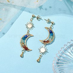 Chakra Mond Kupferdraht umwickelt Edelstein Ohrstecker&nbsp;EJEW-TA00485