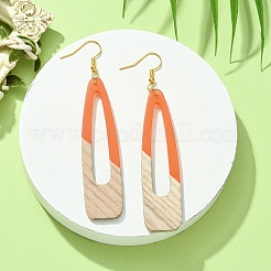 Boucles d'oreilles pendantes en résine et bois bicolores&nbsp;EJEW-JE05508-03