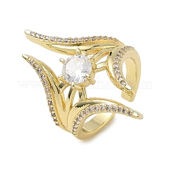Anelli aperti con polsino in ottone micro pavé di zirconi cubici per donna&nbsp;RJEW-L343-09G-01