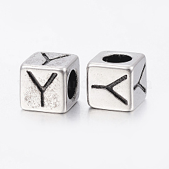 304 Edelstahl Großloch Buchstaben Europäische Perlen&nbsp;LS-STAS-H428-01AS-Y