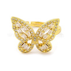 Anelli regolabili da donna con micro pavè di zirconi cubici in ottone a farfalla&nbsp;RJEW-U003-27B-G