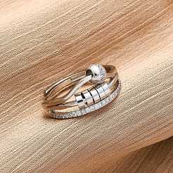 Anelli da dito in ottone micro pavé di zirconi cubici trasparenti per le donne alleviano l'ansia&nbsp;RJEW-S624-05P-01