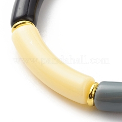 Pulsera elástica con cuentas de tubo curvado de acrílico de jade de imitación para mujer&nbsp;BJEW-JB08436-03