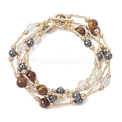 Collane di perline di vetro intrecciate rotonde in ematite sintetica non magnetica e cristallo di quarzo e occhio di tigre naturale&nbsp;NJEW-JN05726