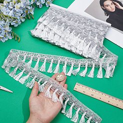 Rubans de bordure en dentelle à pompons en polyester&nbsp;OCOR-WH20018-67B