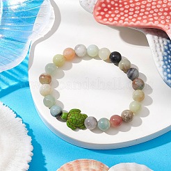 Braccialetti elastici con perline di amazzonite naturale per le donne&nbsp;BJEW-JB11095-05