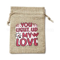 12 pochette d'emballage rectangulaire en toile de jute imprimée pour la Saint-Valentin&nbsp;ABAG-U006-02D