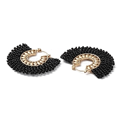 Boucles d'oreilles créoles demi-rondes en perles de verre tissées&nbsp;EJEW-A105-07G