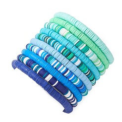 10 bracelet extensible fait main en argile polymère heishi et perles en laiton&nbsp;BJEW-MZ00198