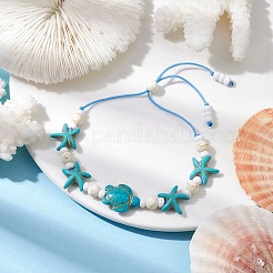 Bracelets coulissants turquoise synthétiques teints tortue et étoile de mer&nbsp;BJEW-JB10279-02