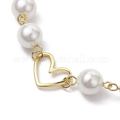 8 mm runde Muschelkernperlen- und Messing-Herzgliederarmbänder für Damen&nbsp;BJEW-JB10424