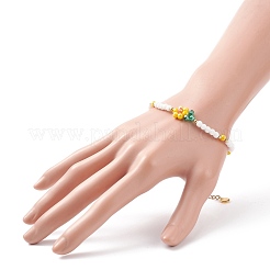 Bracciale a maglie fiore della vita intrecciato in vetro con bracciale con perline di perle naturali da donna&nbsp;BJEW-TA00173