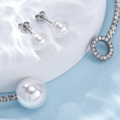 Orecchini rotondi in plastica con perle finte e set di collane girocollo con polsino e strass in zirconia cubica&nbsp;SJEW-U003-05P