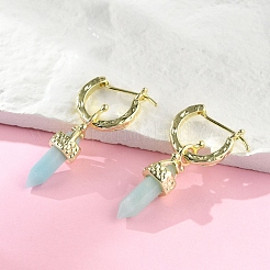 Boucles d'oreilles créoles en amazonite à fleurs naturelles&nbsp;EJEW-P306-01G-11